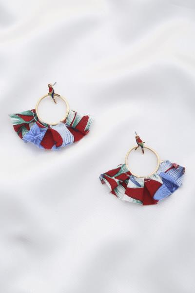 Floral Pattern Fan Tassel Hoop Dangle Earring