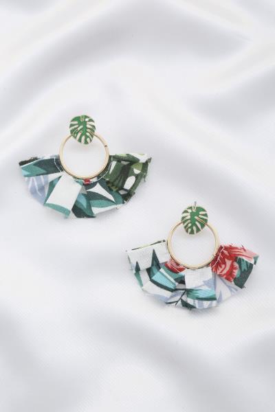 Fabric Tassel Metal Hoop Dangle Earring