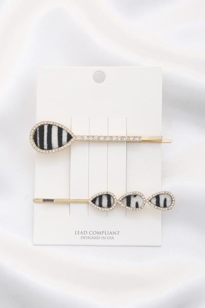 ZEBRA PATTERN TEARDRP HAIR PIN SET