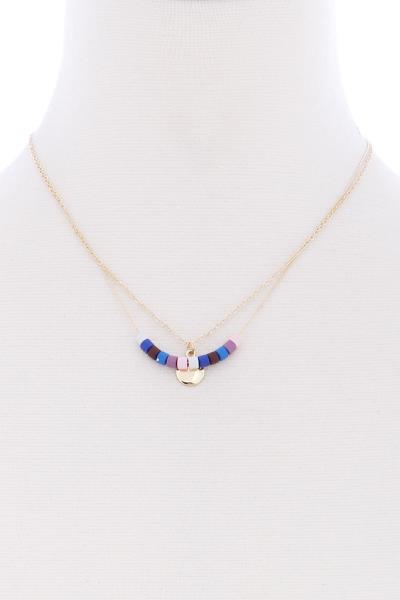 TRENDY COLOR BLOCK BEAD DOUBLE LAYER NECKLACE
