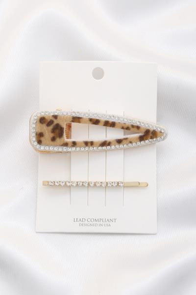 ANIMAL PRINT RHINESTONE HAIR CLIP SET