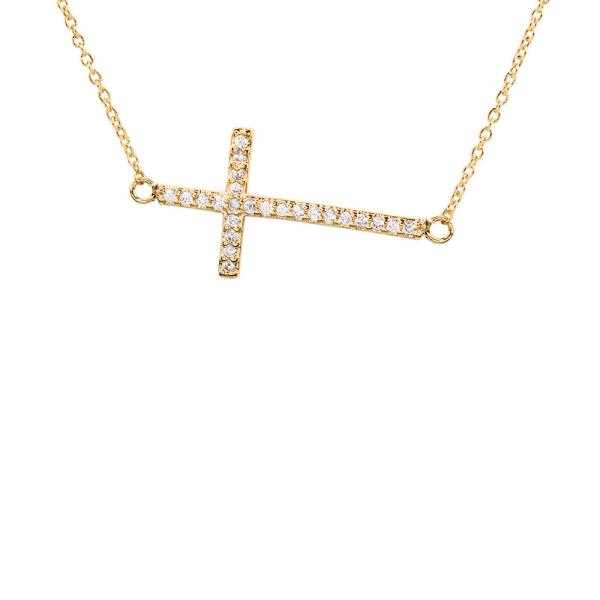 SECRET BOX SLANTED CROSS CRYSTAL 14 KARAT GOLD DIPPED NECKLACE