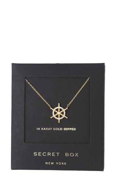 Rhinestone Nautical Ship Wheel Charm Necklace