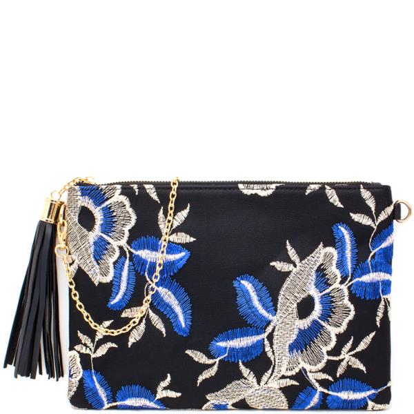 Floral Embroidered Zipper Crossbody Bag