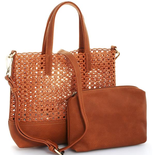 Street Level 2IN1 Natural Woven Two Tone Tote Strap