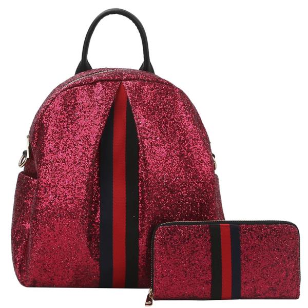 2IN1 Cute Trendy Stripe Backpack W Wallet Set