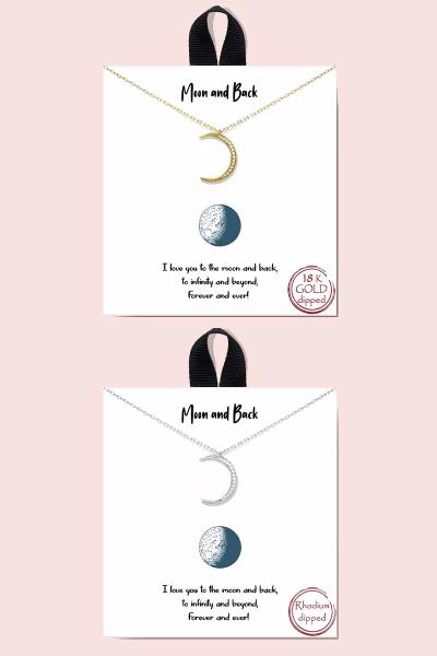 18K GOLD RHODIUM DIPPED MOON AND BACK NECKLACE