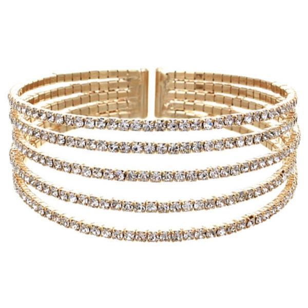 FLEXIBLE 5 LINE RHINESTONE CUFF BRACELET