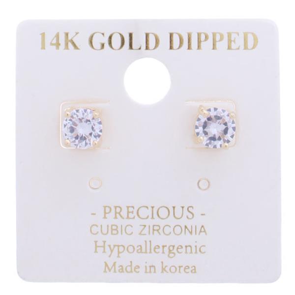 Gold Dipped CZ 6mm Stud Earring