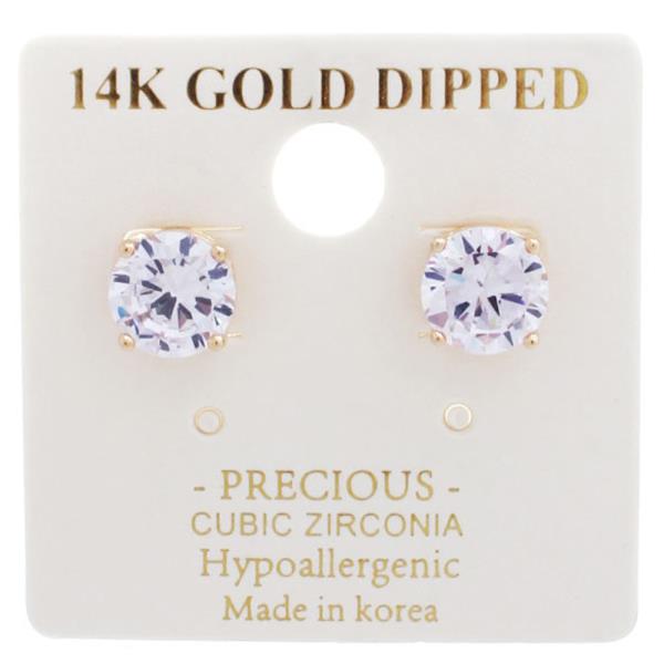 Gold Dipped CZ 8mm Stud Earring