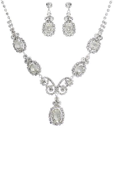 Big Round Stone Necklace Earring Set