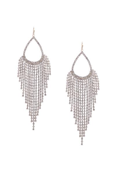 Rhinestone Teardrop Fringe Fish Hook Earring