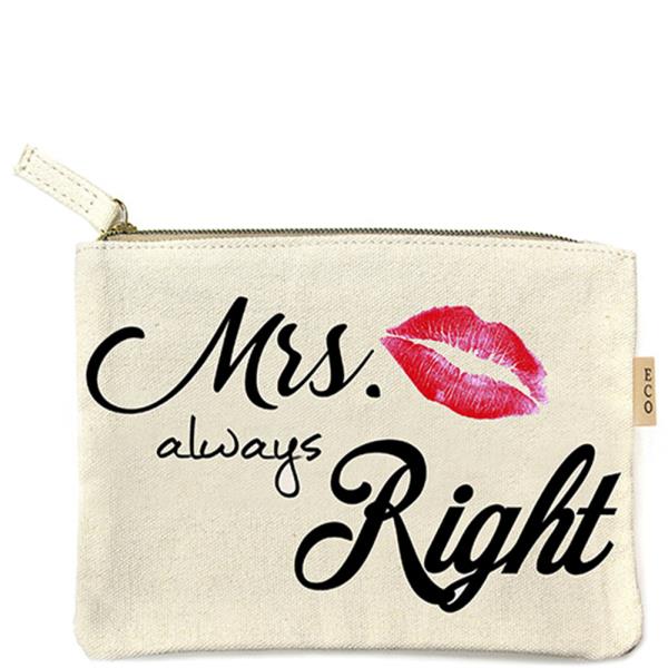 Mrs Always Right Print Canvas Clutch Bag