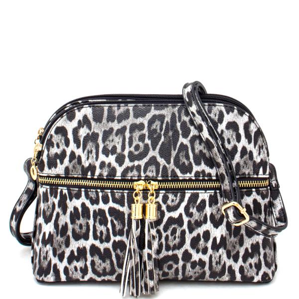 Leopard Printed Tassel Crossbody Bag