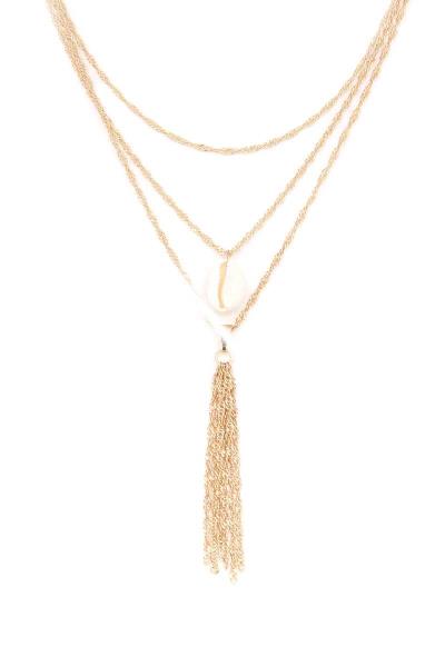 Cowrie Seashell Chain Tassel Layered Necklace