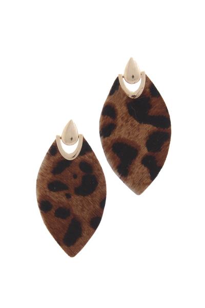 Oval Animal Print Genuine Leather Post Earring