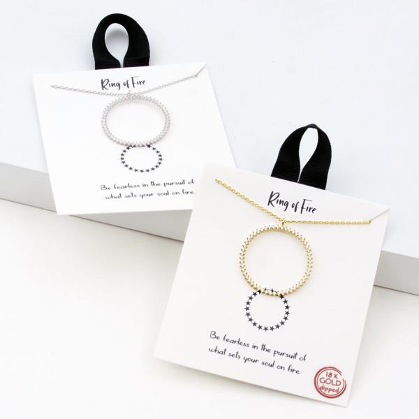 BLB RING OF FIRE ROUND STONE METAL PENDANT MESSAGE NECKLACE