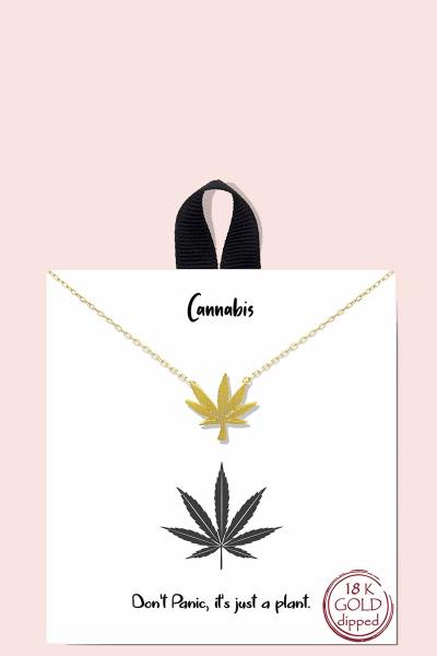 18K GOLD RHODIUM DIPPED MARIJUANA LEAF NECKLACE