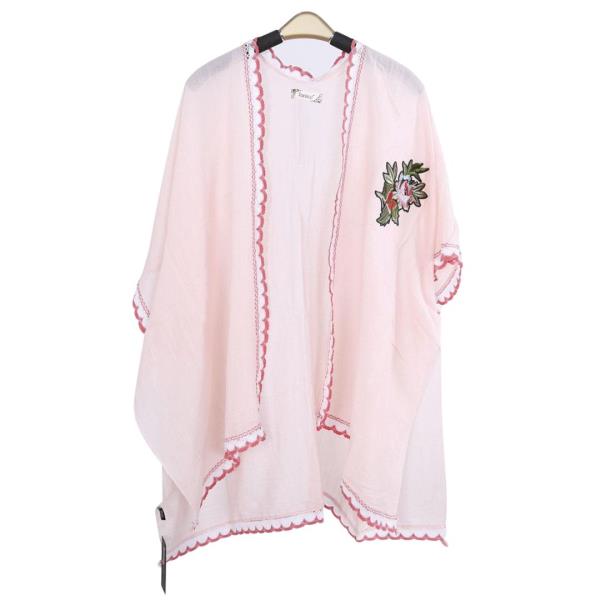 EMBROIDERED SCALLOP TRIM LOOSE FIT FLORAL KIMONO COVER-UP
