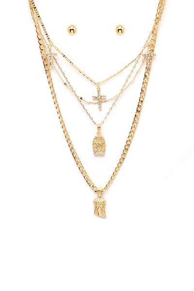 Religious Layered Metal Necklace