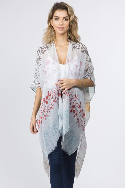 Smooth Silk Multi Floral Pattern Poncho