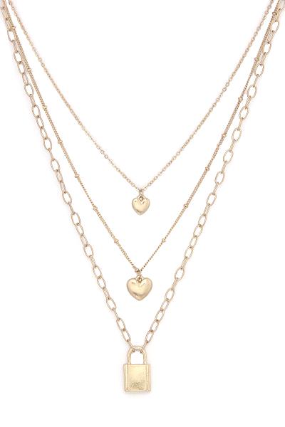 DOUBLE HEART CHARM OVAL LINK LAYER NECKLACE