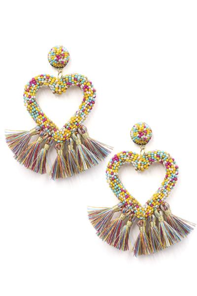Chic Multi Mini Beaded Heart Tassel Earring