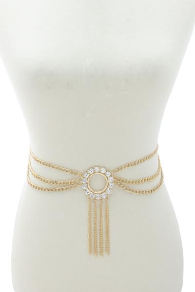 RHINESTONE RING LAYERED CHAIN BELT