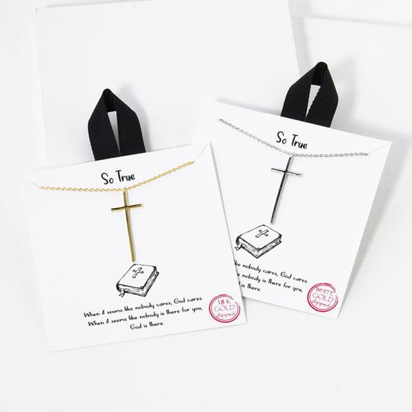 BLB SO TRUE METAL CROSS MESSAGE PENDANT NECKLACE