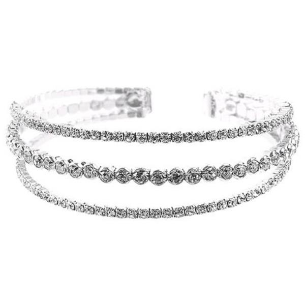 3 Rhinestone Line Fancy Flexible Cuff Bracelet