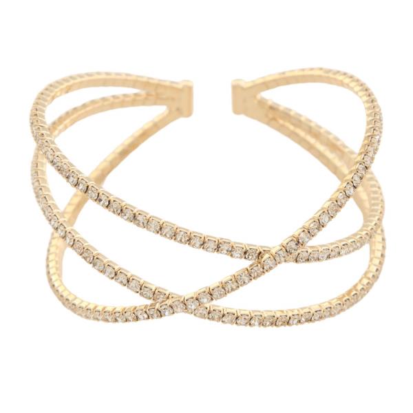 RHINESTONE CROSS LINE OPEN FLEXIBLE CUFF BRACELET