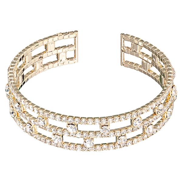 RHINESTONE DOUBLE LAYER PATTERN CUFF BRACELET