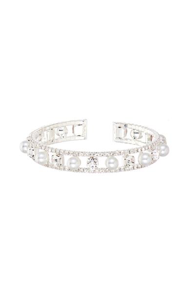 Pearl Rhinestone Open Cuff Bracelet