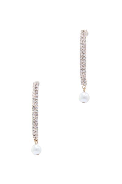 Rhinestone Bar Pearl Bead Drop Earring