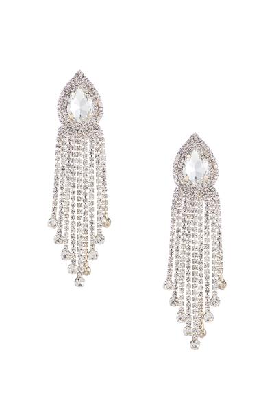 RHINESTONE TEARDROP TOP FRINGE EARRING