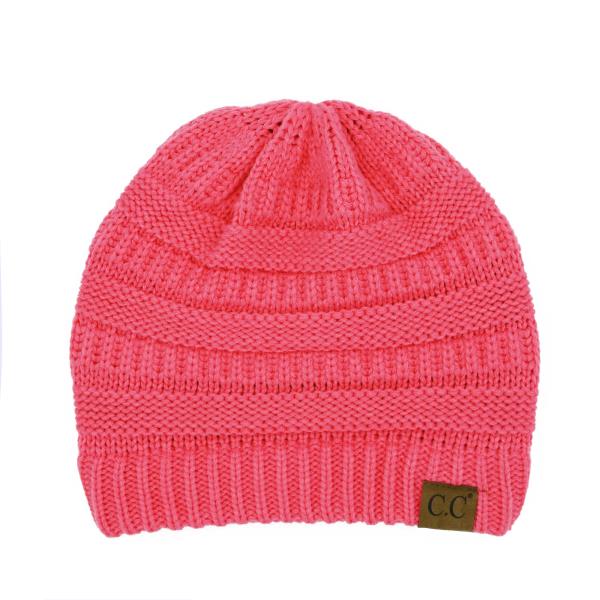 CC HAT SMOCKED STITCH PATTERN BEANIE WITH POM