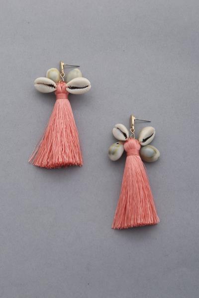 Cowrie Seashell Tassel Dangle Earring