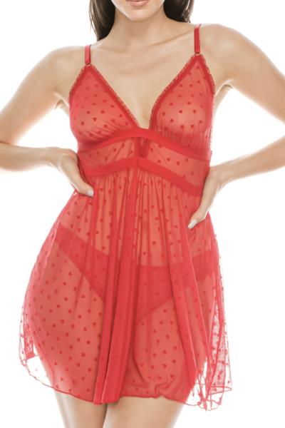 YOUMITA HEART MESH SHEER 2PCS LINGERIE DRESS SET