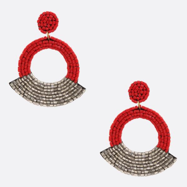 Round Fan Shape Seed Bead Dangle Earring