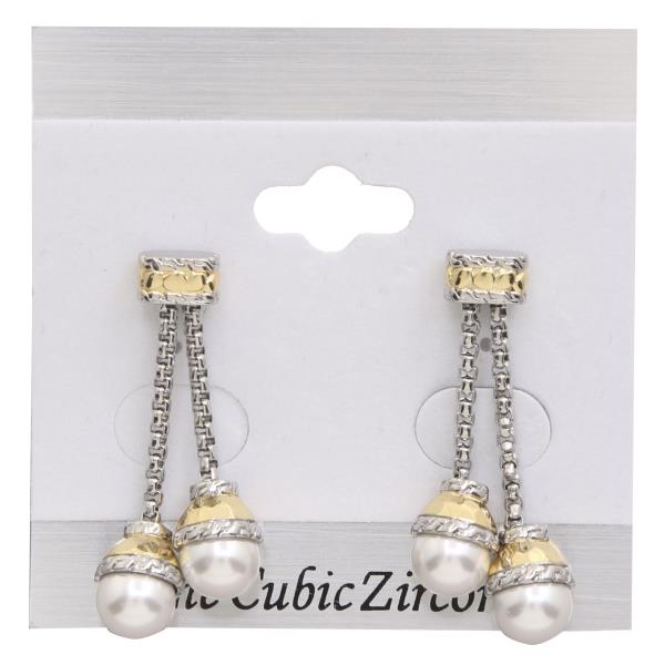 Rhodium Plated Cubic Zirconia and MOP Earrings