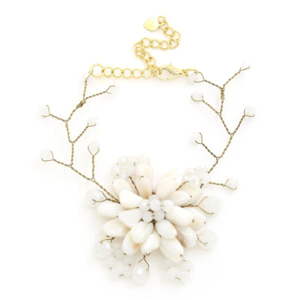 Flower Beaded Wire Metal Bracelet