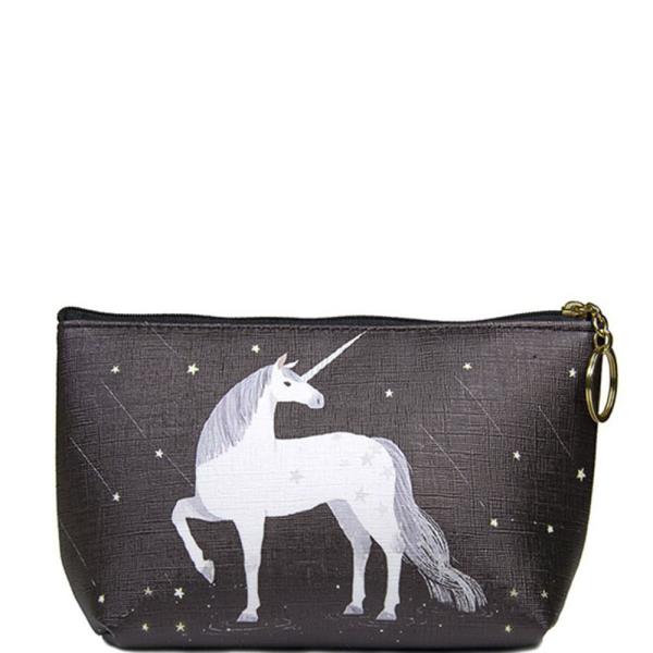 White Unicorn on Black Pouch