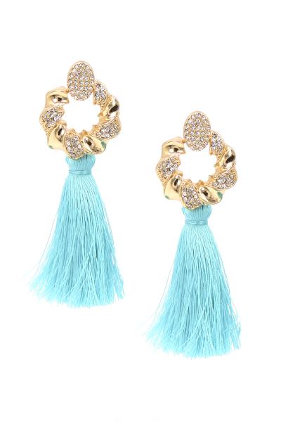 Rhinestone Metal Twist Thread Tassel Earring