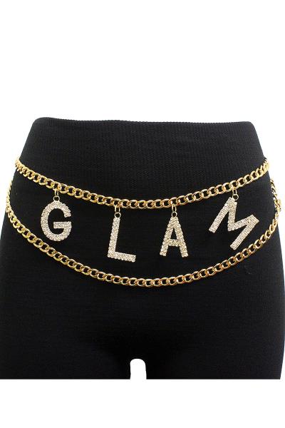 FASHION MULTI RHINESTONE GLAM CHAIN BELT