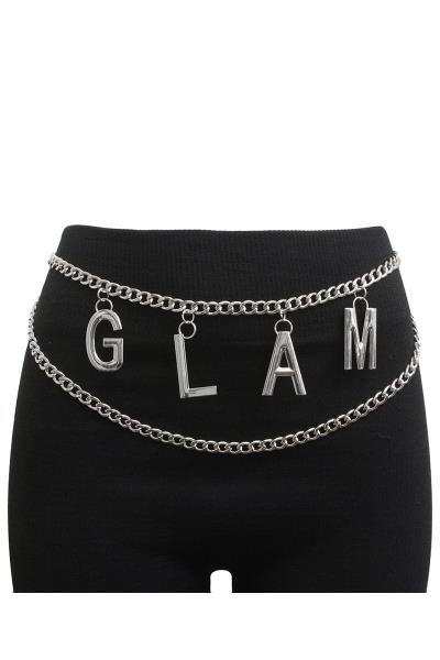GLAM INITIAL MESSAGE DANGLE WAIST METAL BELLY BODY CHAIN BELT