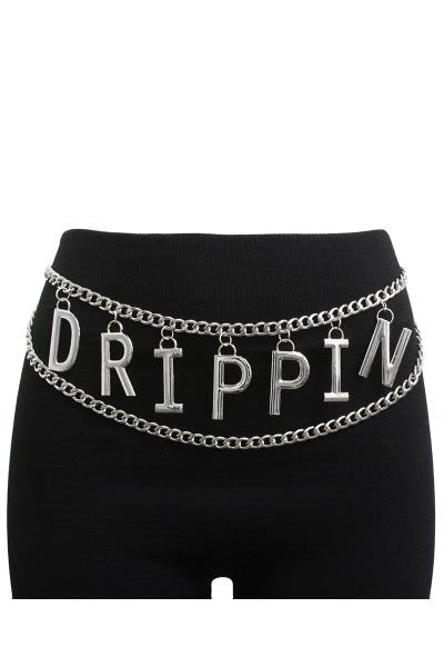 DRIPPIN INITIAL MESSAGE DANGLE WAIST METAL BELLY BODY CHAIN BELT
