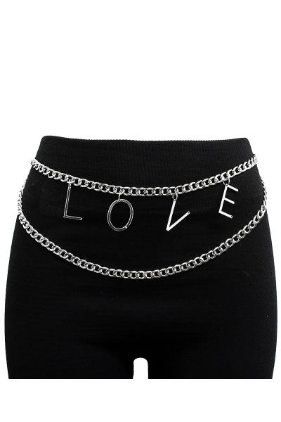 LOVE INITIAL MESSAGE DANGLE WAIST METAL BELLY BODY CHAIN BELT