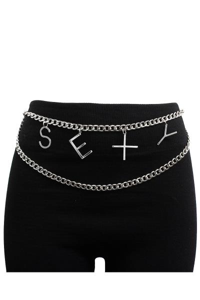 SEXY INITIAL MESSAGE DANGLE WAIST METAL BELLY BODY CHAIN BELT