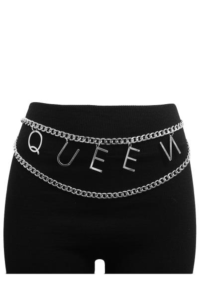 QUEEN INITIAL MESSAGE DANGLE WAIST METAL BELLY BODY CHAIN BELT