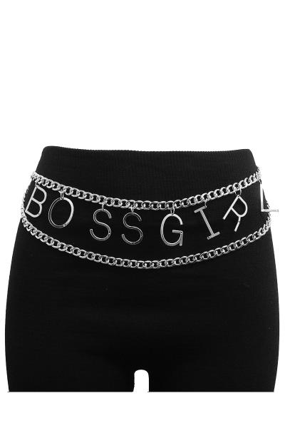 BOSSGIRL INITIAL MESSAGE DANGLE WAIST METAL BELLY BODY CHAIN BELT